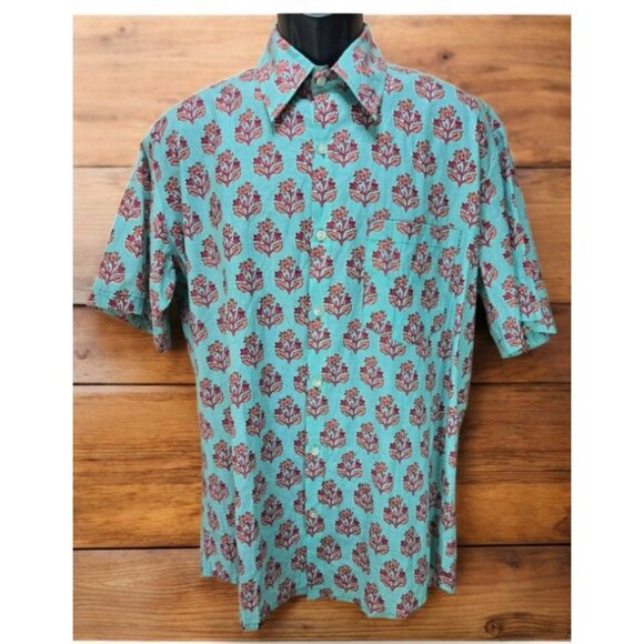 Deepti S.C. Mens Turquoise Floral Print Shirt XL NWT NEW - Picture 1 of 9